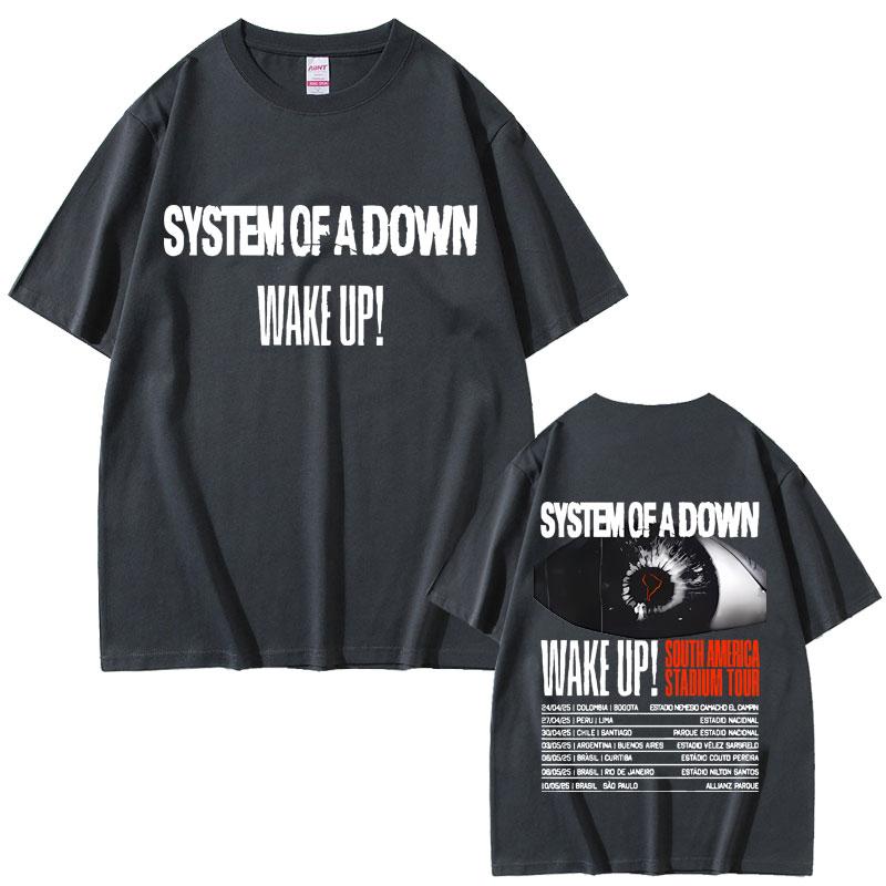 2025 Лето Рок-группа System of A Down Wake Up Южная Америка Стадионный Тур Альтернативный Метал Мерч Футболка Мужская Оверсайз Футболки
