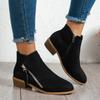 Fashion Large-Sized Pointed-Toe Low-Heeled Side-Zipper Fashion Boots for Women Reverse Leather Low-Top Short Boot 2025 Style