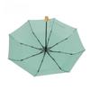 Japanese Plaid Three-Fold Umbrella Wooden Handle Parasol Manual Folding Fresh Portable Umbrella