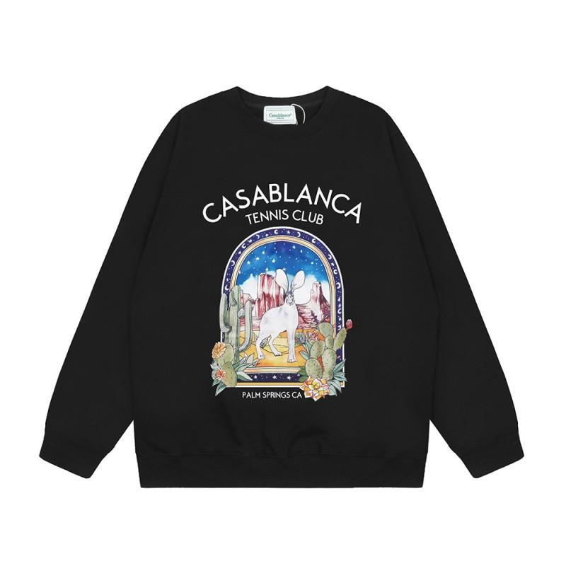 Casablanca Streetwear Oversized Cotton Hoodless Sweatshirt With Letter Print 380g Heavyweight Crewneck Pullover Men