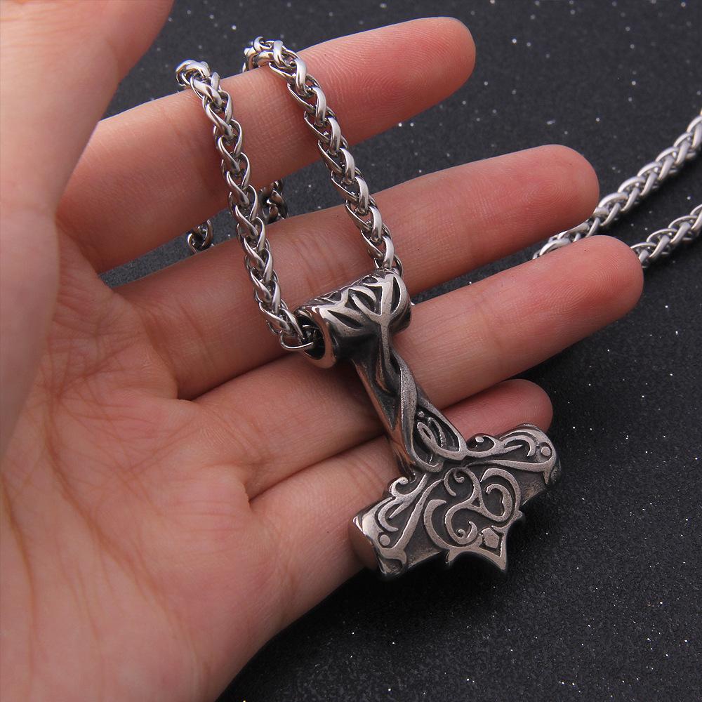 Ожерелье Молот Тора из нержавеющей стали - Подвеска с руной викингов с золотыми акцентами для мужчин и подростков, скандинавская панк-бижутерия, амулет