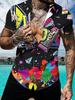 Men's Hawaiian Shirt I Love 90s Colorful Trendy Elements Pattern Print Casual Button- Shirt Short Sleeve Top