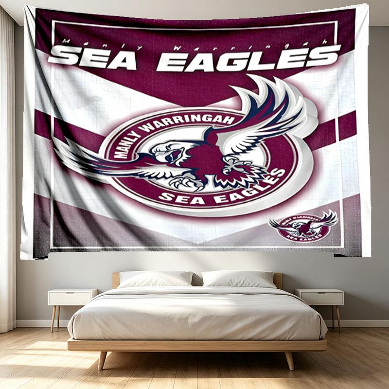 Manly Warringah Sea Eagles Print Tapestry - Portable Wall Decor Cloth, for Home, Dorm, Travel, Bedroom, Living Room - Ideal Birthday Housewarming Gift