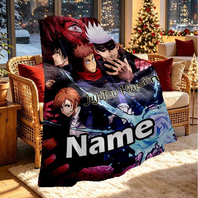 Custom Name Personalized Jujutsu Kaisen Print Blanket, Home Decor, Bedroom, Sofa, Camping, Couch, Gifts for Birthday ChristmasEnthusiasts