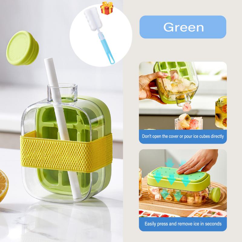 Бутылка для приготовления льда с крышкой-соломинкой, портативный прессованный лоток для льда для летнего использования на открытом воздухе, самодельный холодильник, морозильник, льдогенератор