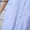 VONDA Женские элегантные полосатые платья-рубашки с коротким рукавом