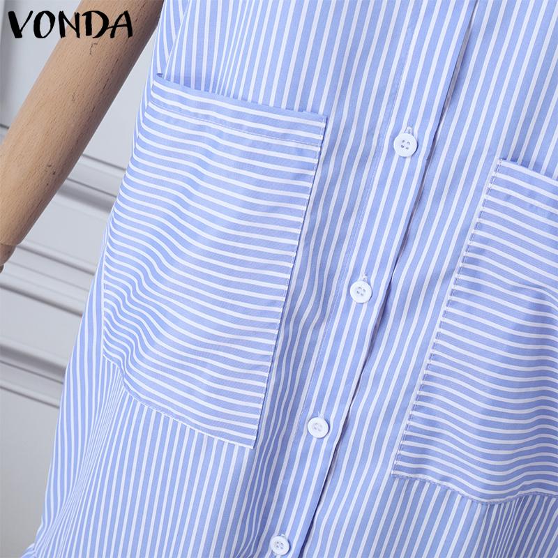 VONDA Женские элегантные полосатые платья-рубашки с коротким рукавом