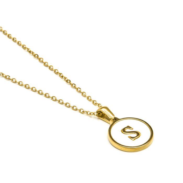Collier Luxenter En Nacre Blanche Finie En or Jaune 18K - Alphabet S