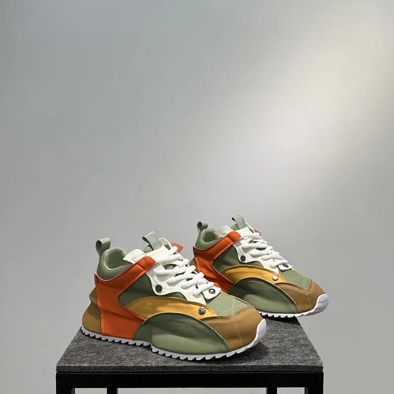 Модные дизайнерские массивные кроссовки с цветными блоками для мужчин, модные повседневные кожаные дышащие туфли на увеличенной платформе