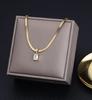 Vintage Rust Steel Zircon Necklace Flat Snake Bone Chain Blade Chain Square Emerald Pendant Necklace Women