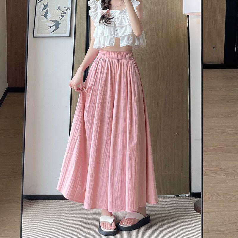 Fashionable Thin Ice Silk Wide Leg Pants, Summer High Waist A-line Skirt for Petite Women, Slimming Style
