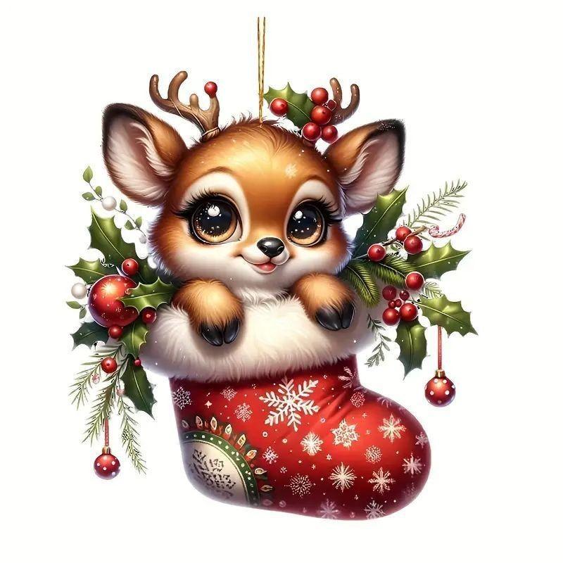 Christmas Deer Car Pendant With Acrylic Material And Cartoon Style For Festive Vehicle Decor