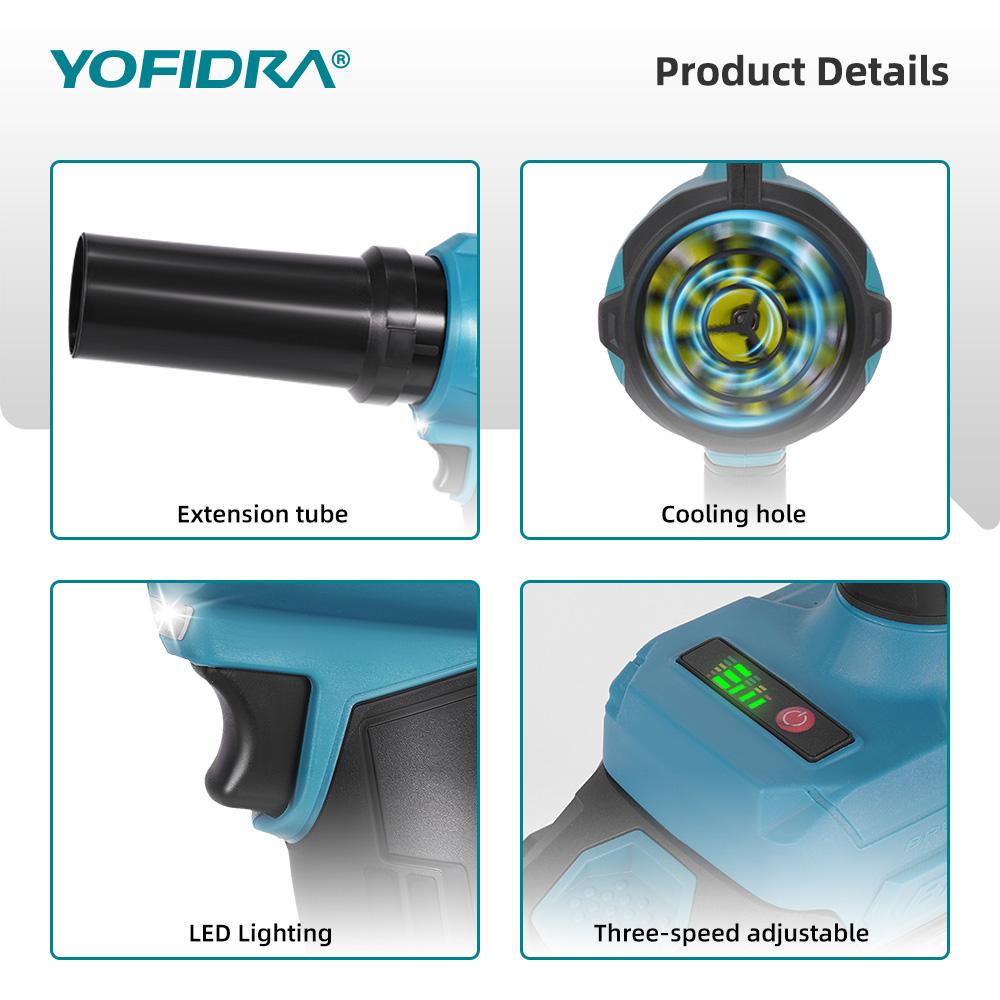Yofidra Бесщеточный электрический турбовентилятор 350 м/с 3000 Вт Беспроводной реактивный воздуходув для снега, листьев, пыли для аккумулятора Makita 18 В