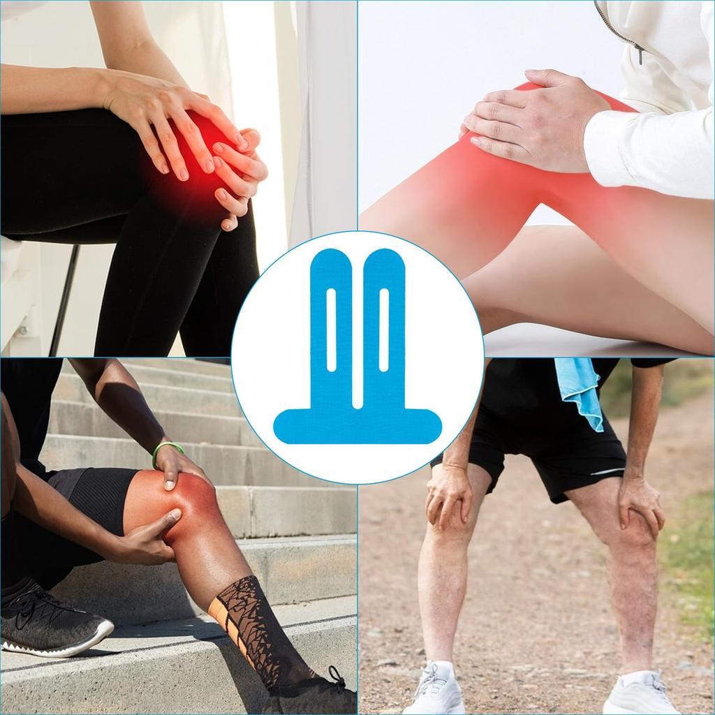 Pack Of 10 Blue PreCut Knee, Kinesiology Tape, Without Shere, Waterproof & Elastic Physio Tape For Knee Pain