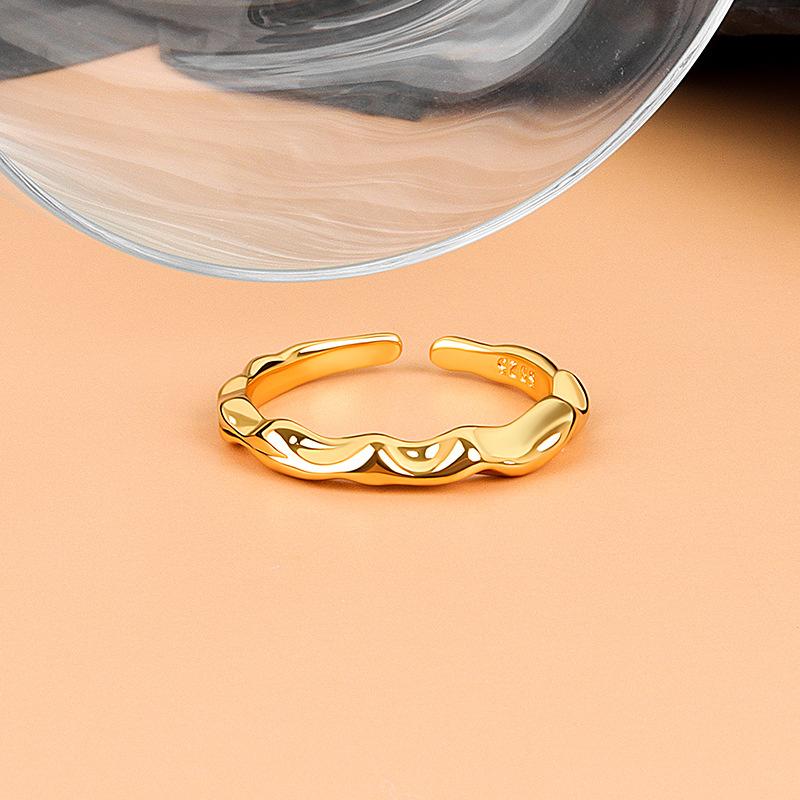 Geometric Glossy Concave Convex Shaped Ring Female Niche Design Personality High Sense Finger Ring Ins Cold Temperament Opening Index Finger Ring