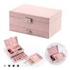 Large 3layers Jewellery Box Leather Finish Storage Drawer Cabinet Necklace Organizer