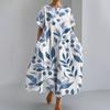 Women's Fashionable Print Round Neck Short Sleeved Loose Hem Pocket Dress