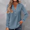 Women's Fashion Long Sleeve Solid Colour V-Neck Button T-Shirt Printed Casual Top