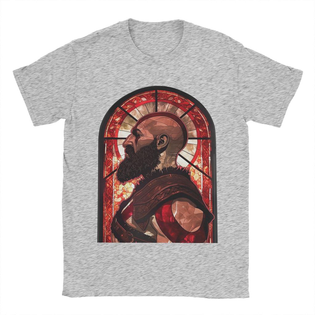 Unisexs TShirt Stained Glass Kratos God Of War Vintage Cotton Tees Short Sleeve T Shirt Crewneck Clothes New Arrival