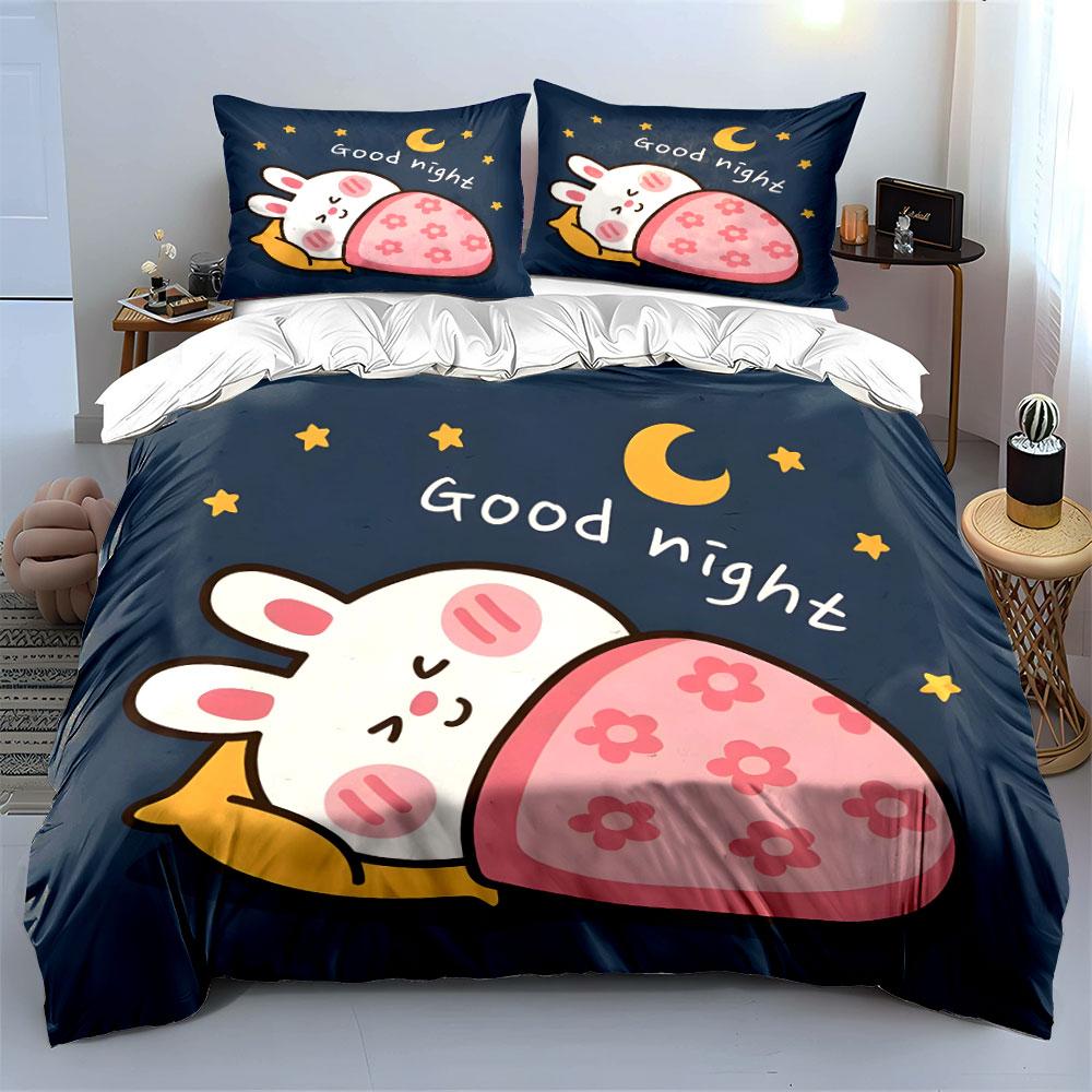 Cute Rabbit Good Night Bedding Bedding Duvet Cover Set Duvet Cover Pillowcases (1 * Duvet Cover 2 * Pillowcases, without duvet insert)