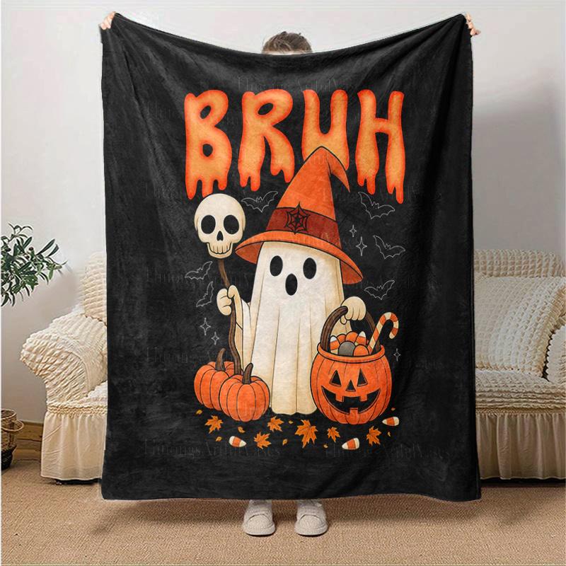 1pc Cute Bruh Ghost Boo Pumpkin Blanket Soft Throw for Home Decor, Gift Idea,Living Room, Travel, Camping