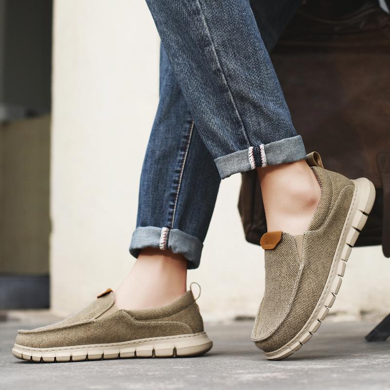 Мужская парусиновая обувь для отдыха на открытом воздухе, синие кроссовки без застежек, повседневные туфли цвета хаки с широким носком для дальних больших размеров, легкие