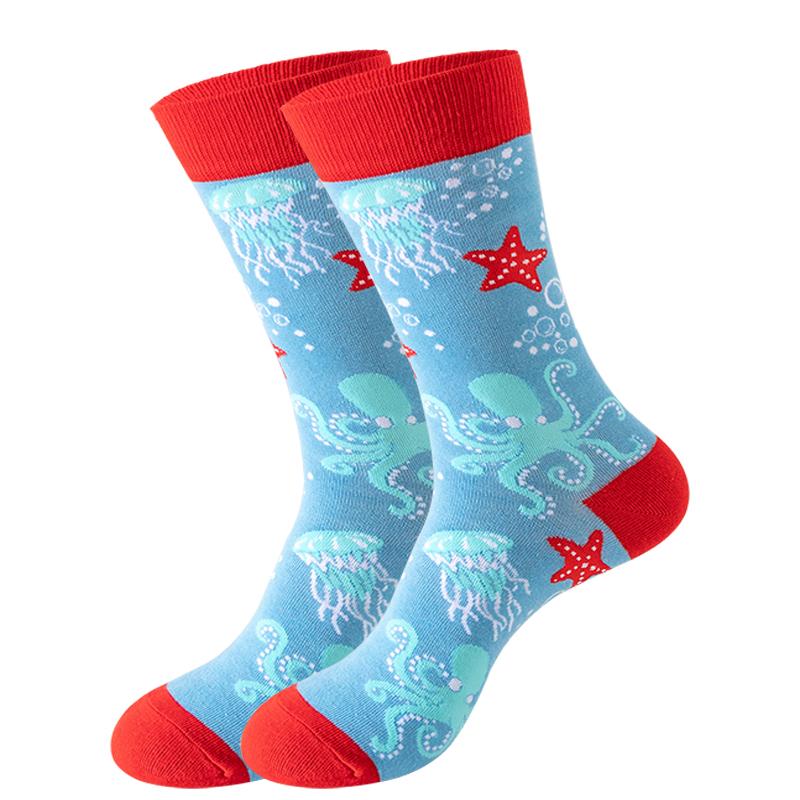 Новые модные мужские носки японские носки Harajuku Happy Cartoon Socks носки с морским коньком, крабом, креветкой, коралловыми носками, трендовые мужские чулки, забавные носки