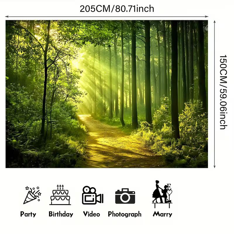 2D Очарованный залитый солнцем зеленый лесной фон для фотографии