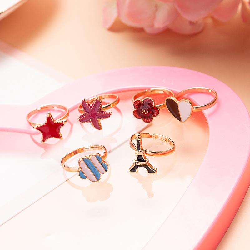 10PC Random Rhinestone Children Mixed Color Butterflies Flowers Finger Rings Sets Cartoon Fruits Jewelry Accessories