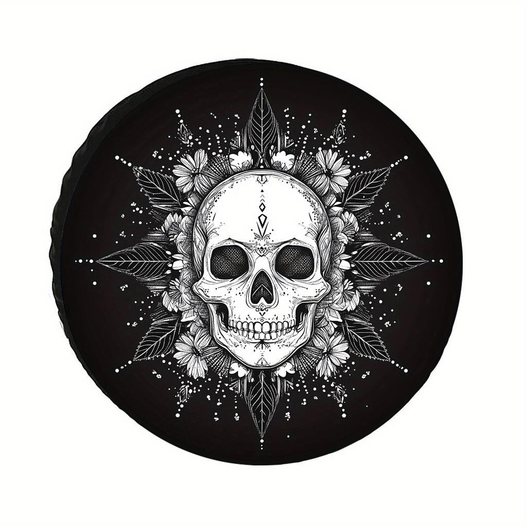 The Black And Decorative Skull Tire Cover Features Symmetrical Art For A Stylish Look, Fits Snugly And Is Easy To Install, Compa