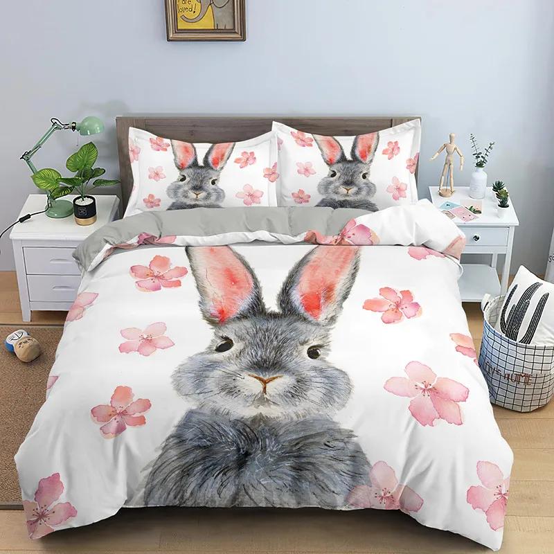 Cartoon Cute Dog/Rabbit Bedding Set Nordic King Single Twin 90/135/150 Bed Cover 240×220 Duvet Cover For Girl Boy Kid Teens Gift