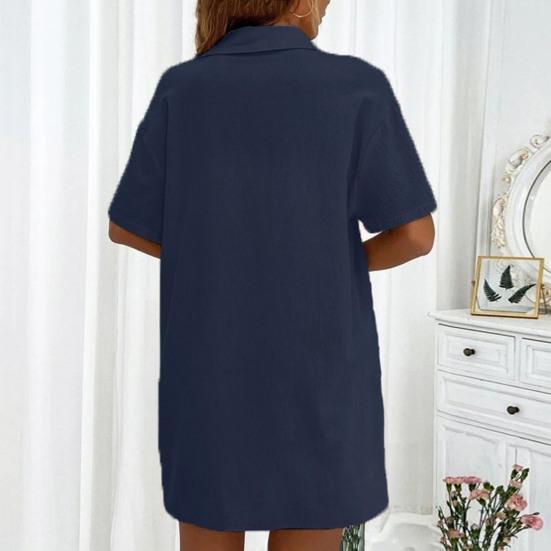 Женский комплект из 2 шт./компл., однотонный цветной воротник с лацканами, рубашка с короткими рукавами, шорты, блузка с высокой талией, свободная выше