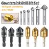 HSS Titanium Countersink Drill Bit Set 3/5 Flute 82/90 Degree 1/4''Hex Wood Metal Hole Cutter Deburring Chamfering Trimmer Tools