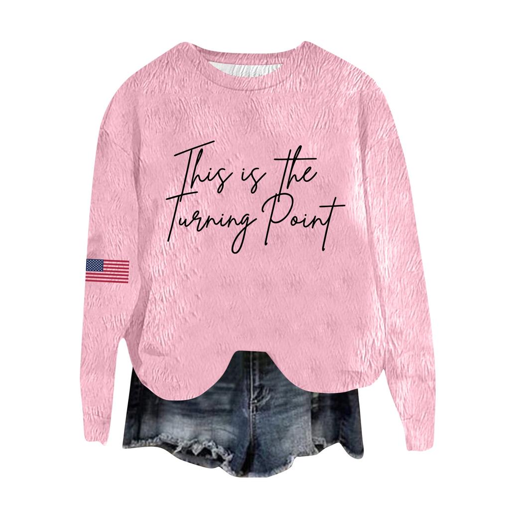 Women's Fashion Round Neck Pullover Top Long Sleeve Tee Printed Sweatshirt