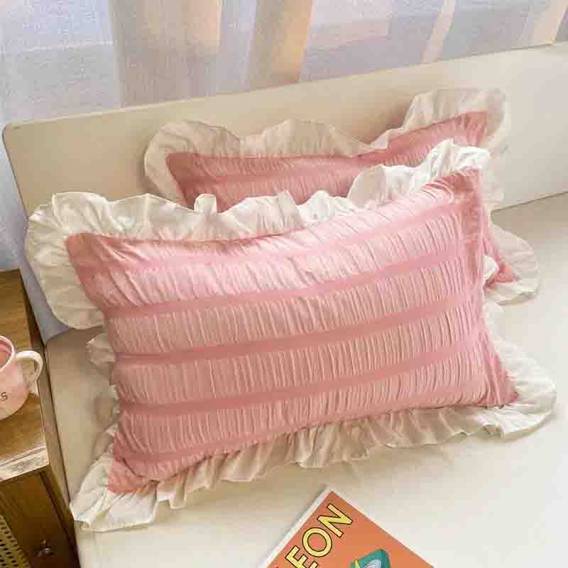 Pillowcase Princess Pillow Cover Cute Solid Color Single Lace Cushion Cover Women Removable and Replaceable Ruffle Trim