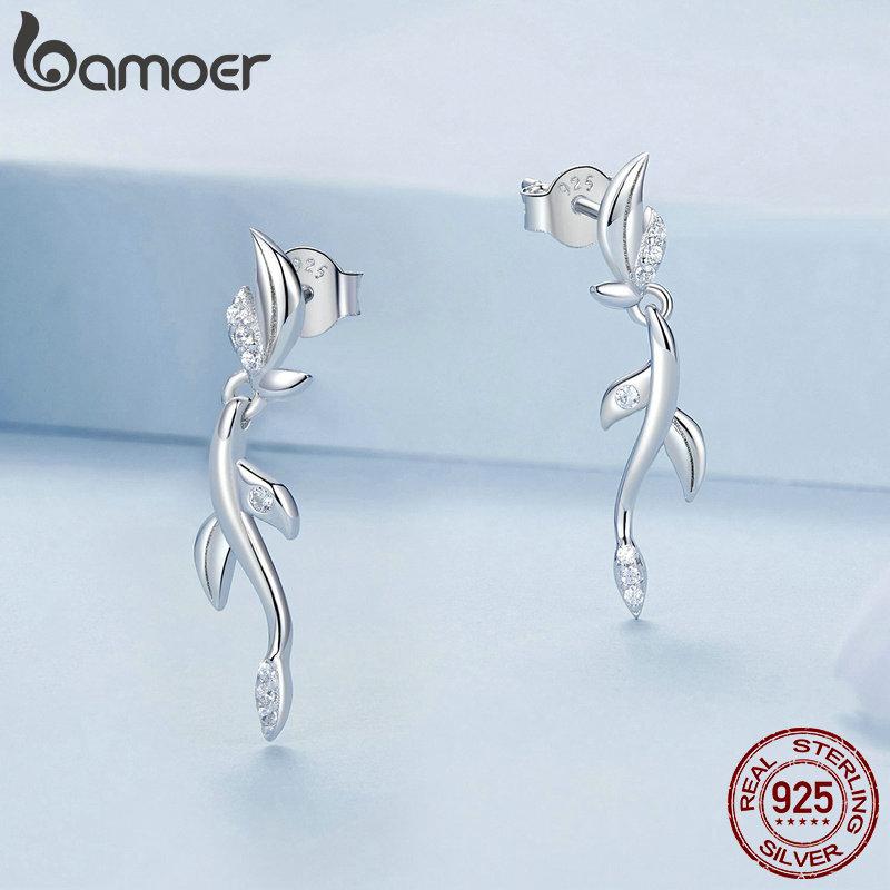 Серьги-гвоздики BAMOER из стерлингового серебра 925 пробы с фианитом, гипоаллергенные легкие ювелирные изделия, подарки для девочек