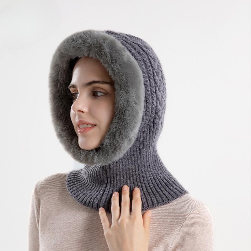 Women's Cold-Proof Knitted Hat Fleece-lined Thickened Scarf Integrated Hat Warm Ear Protection Sleeve Cap