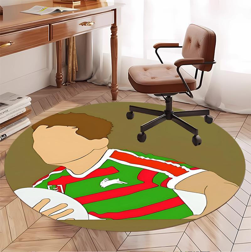 South Sydney Rabbitohs Pattern Round Rug, Indoor/Outdoor Mat, for Picnic, Gameroom, Bedroom, Office, Living Room, Home Decor Carpet, Birthday Gift