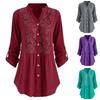 Женская модная свободная повседневная рубашка больших размеров с кружевным v-образным вырезом на пуговицах и длинным рукавом
