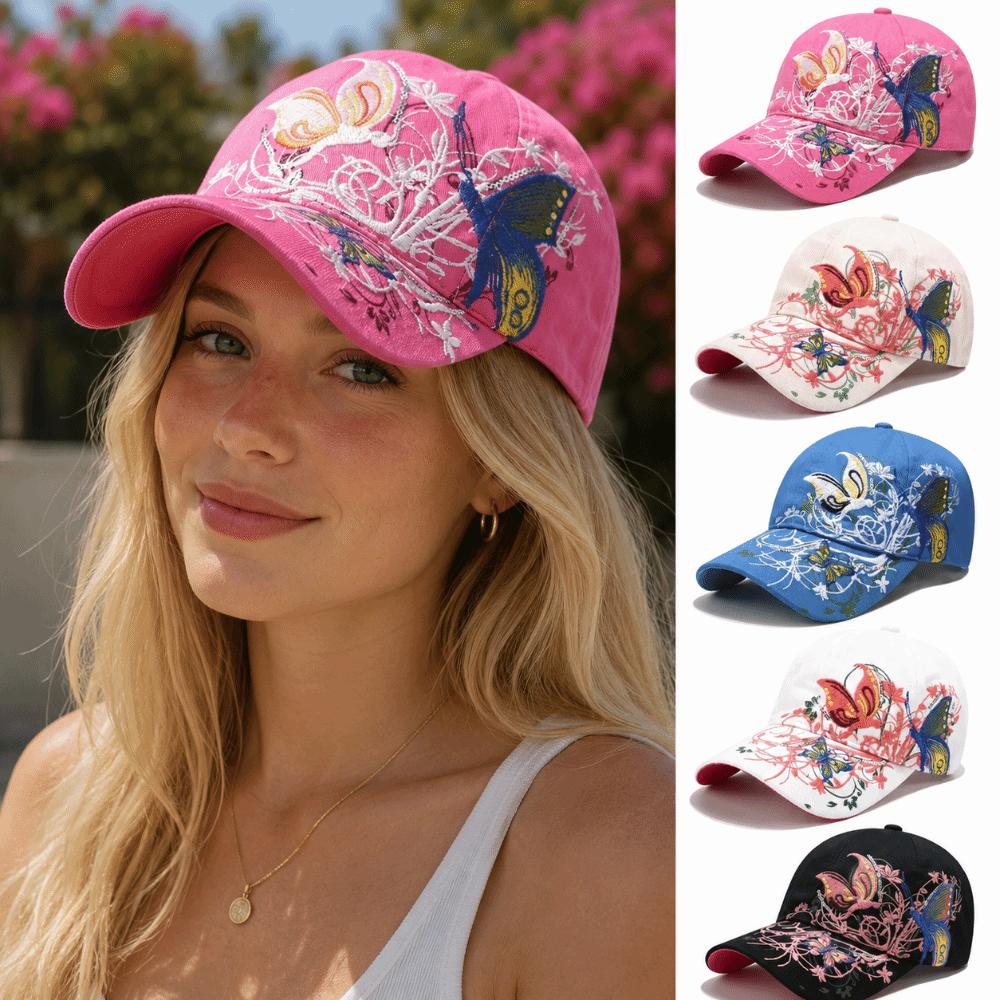 Breathable Floral Butterfly Embroidery Hat Adjustable Women Baseball Cap Sun Hat Outdoor Travel