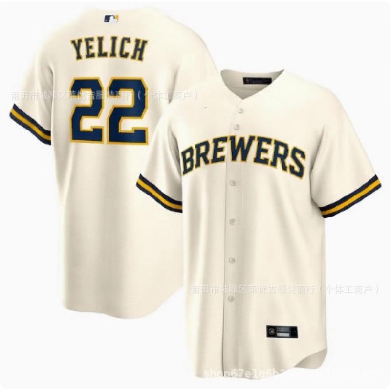 Milwaukee Brewers 22 Yelich Baseball Jersey Embroidered Training Game Uniform Men Women