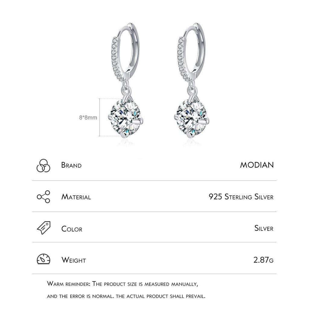 MODIAN Classic Shining Round 4ct Oor Gespen 925 Sterling Zilver Eenvoudige Swing Hoepel Oorbellen Voor Vrouwen Bruiloft Fijne Sieraden Cadeau