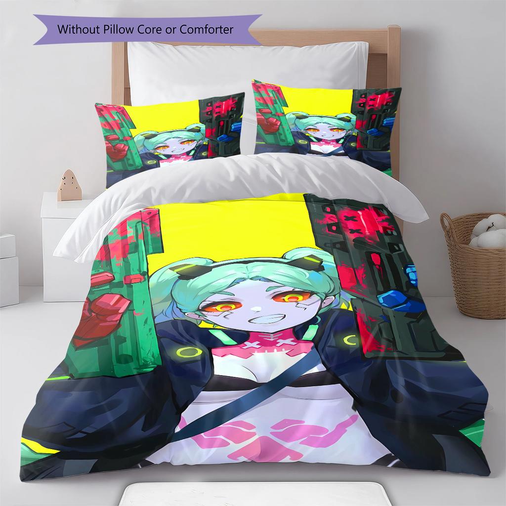 Постельное белье с рисунком Cyberpunk Edgerunner, Комплект с одеялом, Пододеяльник, Наволочка, Домашний подарок на день рождения (1 пододеяльник + 2 наволочки, без наполнителя)
