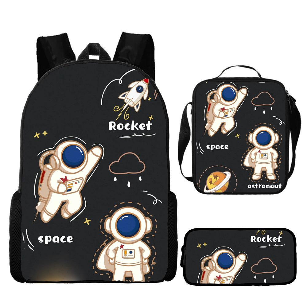 New Astronaut Spaceman Backpack for Kids School Cartoon Bookbag 3-Piece Set with Crossbody Bag Lightweight