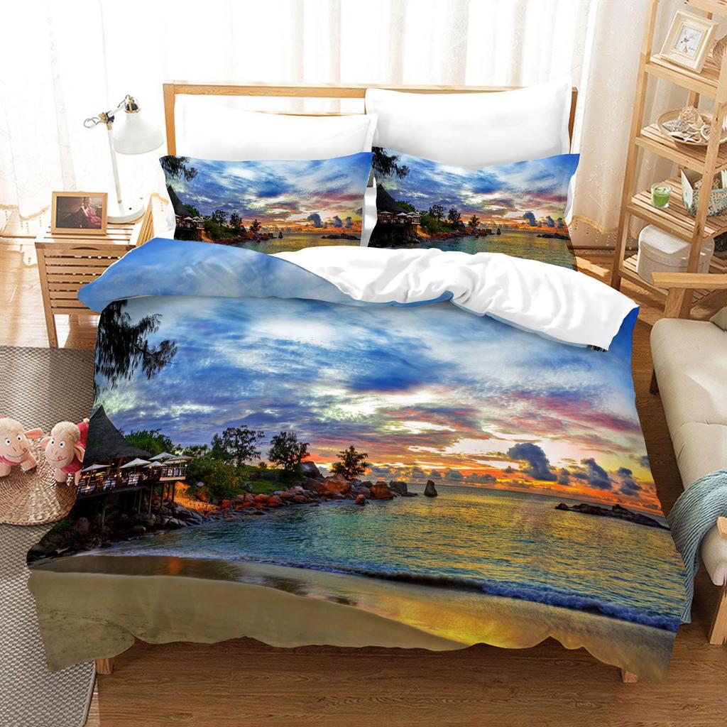 3D Digital Bedding Three-Piece Quilt Cover Landscape