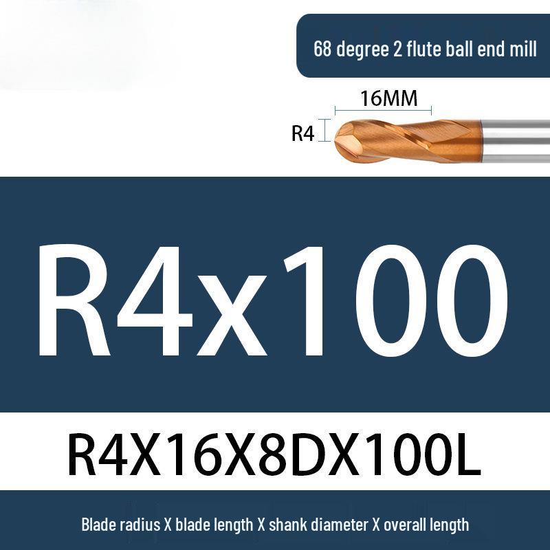 Tungsten Steel Ball Nose End Mill, 68° & 65° CNC Alloy, Extended Reach Cutter