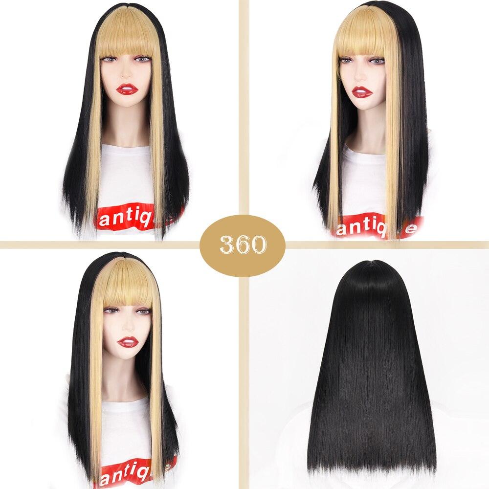 MERISIHAIR Women Straight Mixed Color Hair Wig with Bangs Black Hair with Blond Red Purple Pink Bangs Synthetic Fiber Cosplay Party Wig
