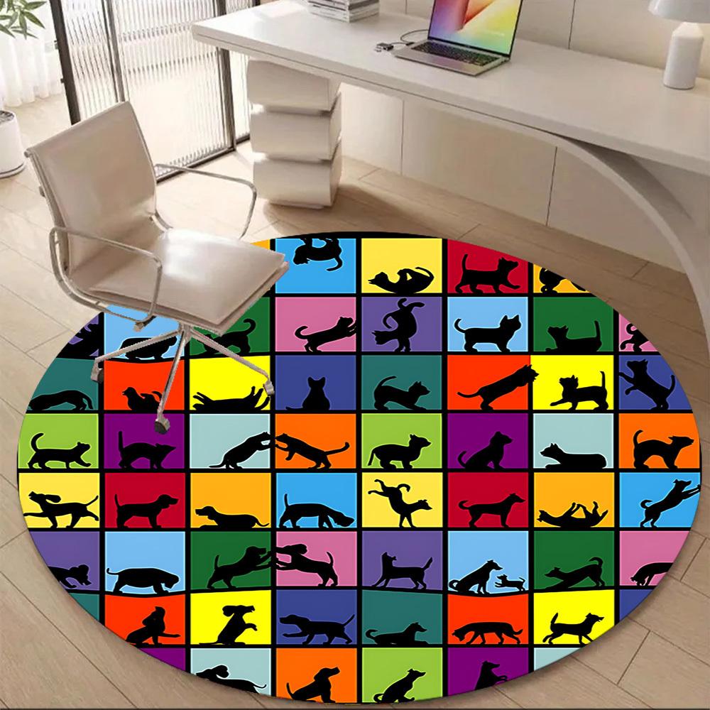 1pc Paws Playful Office Round Area Rug, Mat Suitable ForOffice, Under Office Chairs Bedroom Living Room Home Decor, Room Deco