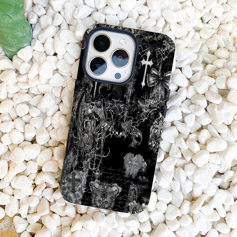 Темный готический дизайн Чехол для телефона Пленочная оболочка Для iPhone 16e 16 15 14 13 12 11 Pro Max Plus XS