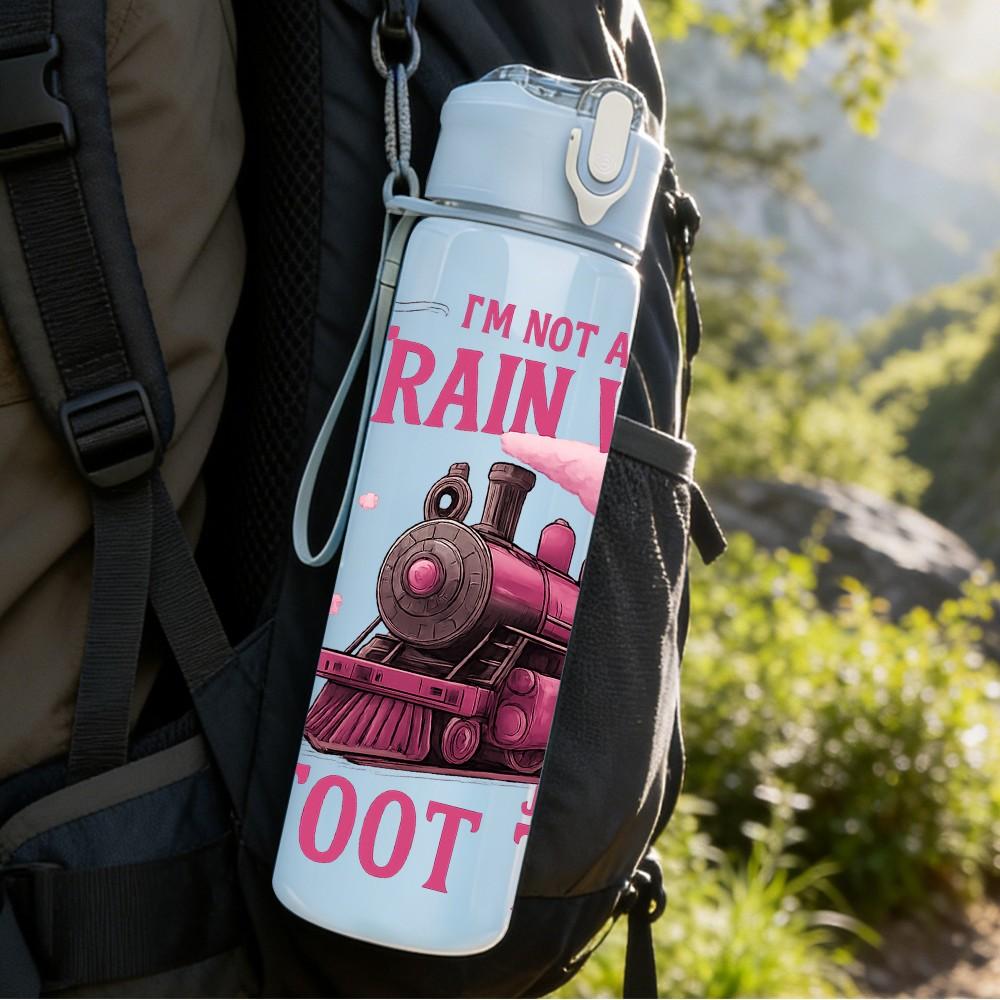 1PC Train Wreck Toot Toot Text Pattern 750ml Color Plastic Sports Water Bottle Leakproof Flip Straw Lid Suitable for Sports Office Home Use